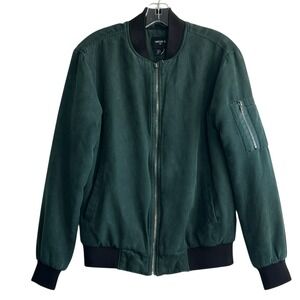 Forever 21 Men Bomber Jacket Green Quilted Lined Zip Up Size Small